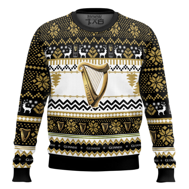 Hooktab Guinness Beer Brian Boru Harp Ugly Christmas Sweater