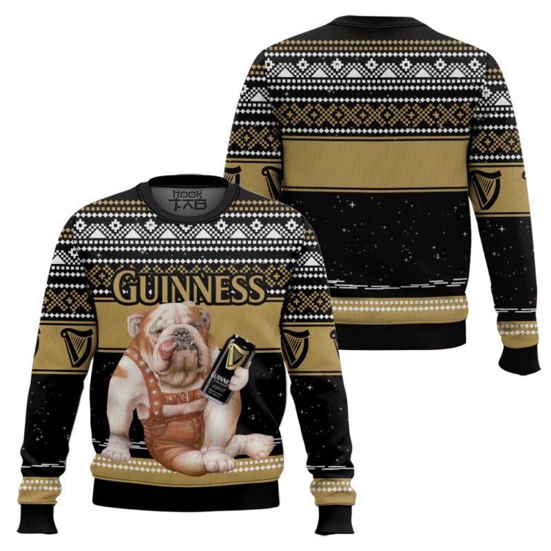 Hooktab Guinness Beer Bulldog Ugly Christmas Sweater Hooktab Guinness Beer Bulldog Ugly Christmas Sweater