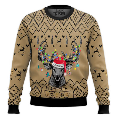 Hooktab Guinness Beer Reindeer - Custom Name Ugly Christmas Sweater