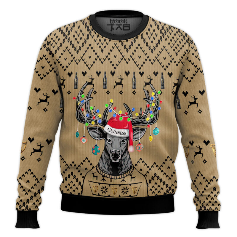 Hooktab Guinness Beer Reindeer - Custom Name Ugly Christmas Sweater