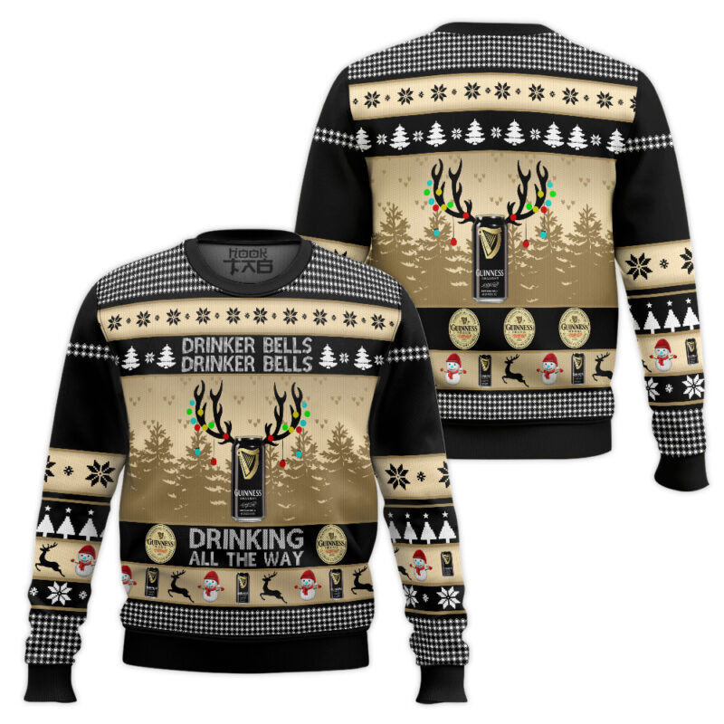 Hooktab Guinness Drinker Bells Ugly Christmas Sweater Hooktab Guinness Drinker Bells Ugly Christmas Sweater