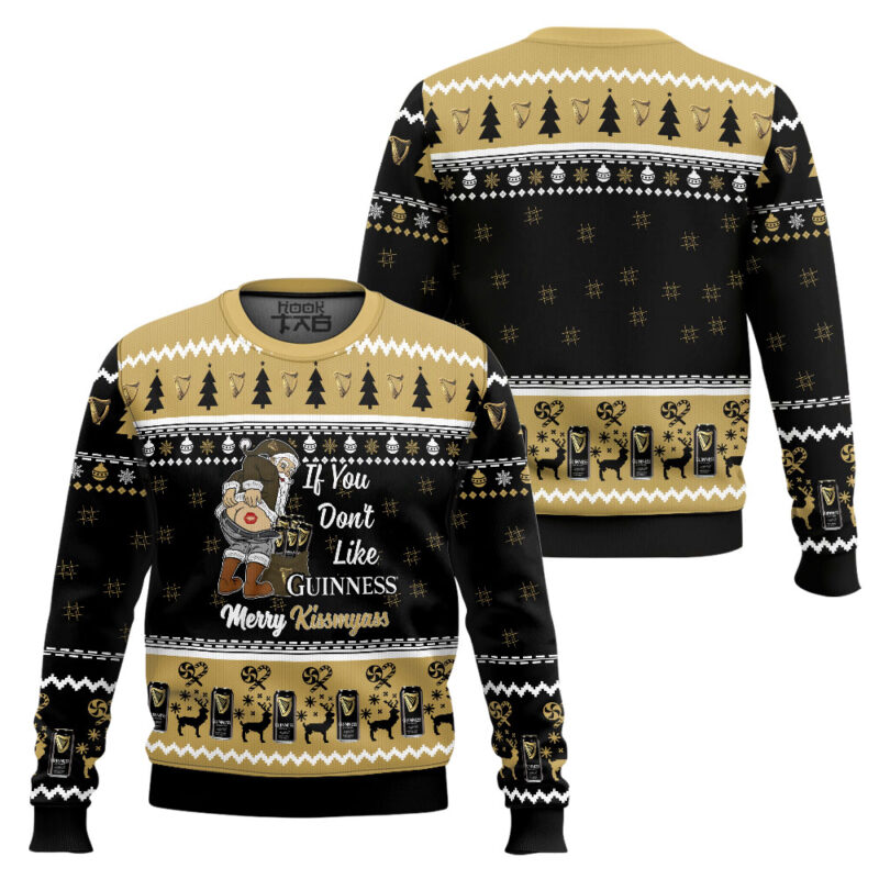Hooktab Guinness Merry Kissmyass Ugly Christmas Sweater Hooktab Guinness Merry Kissmyass Ugly Christmas Sweater