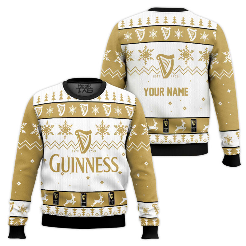 Hooktab Guinness Stout Beer Reindeer Ugly Christmas Sweater Hooktab Guinness Stout Beer Reindeer Ugly Christmas Sweater