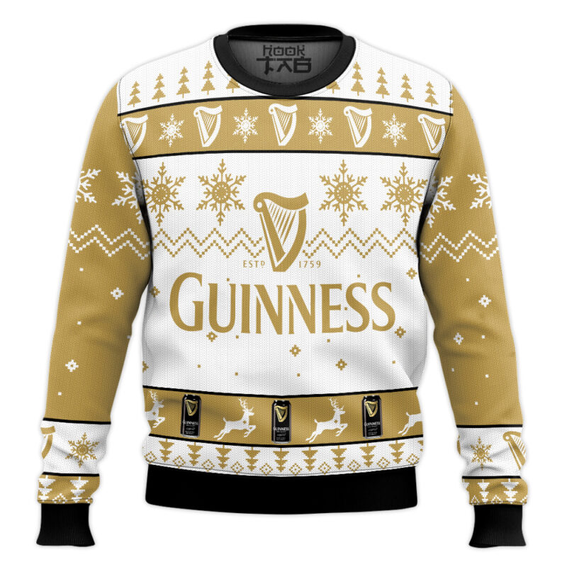 Hooktab Guinness Stout Beer Reindeer Ugly Christmas Sweater