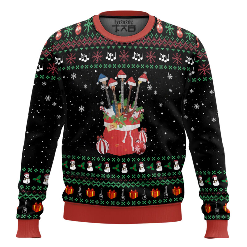 Hooktab Guitars Santa Ugly Christmas Sweater