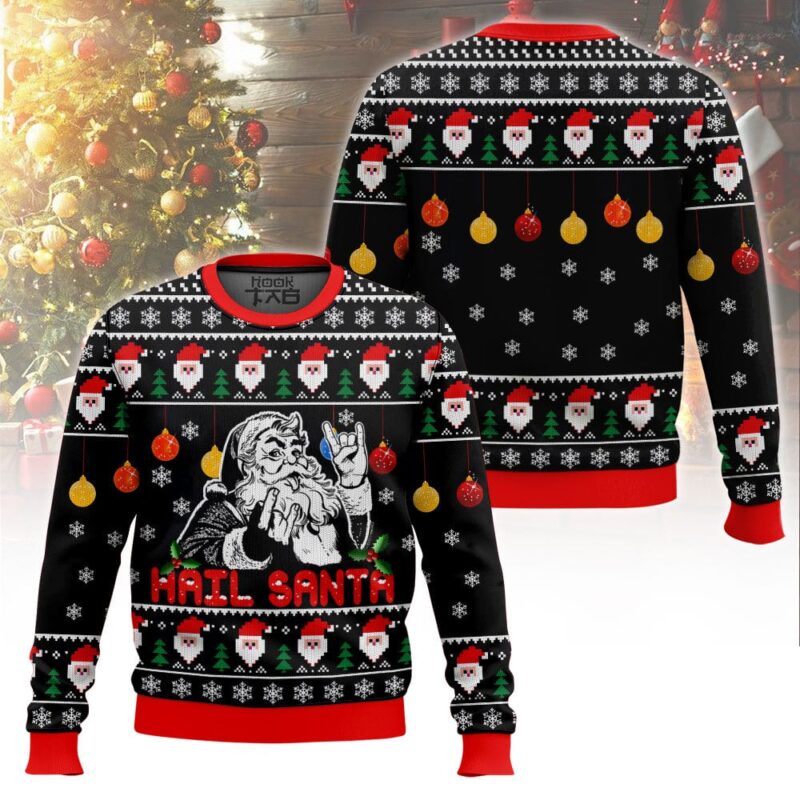 Hooktab Hail Santa Ugly Christmas Sweater Hooktab Hail Santa Ugly Christmas Sweater
