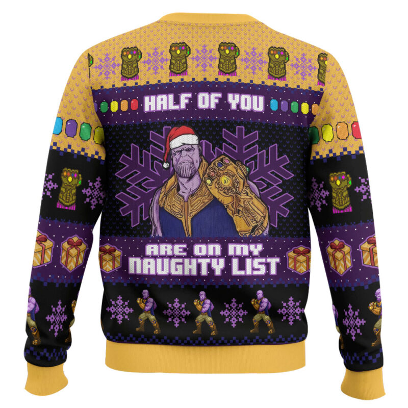 Hooktab Half Of You Are On The Naughty List Thanos Ugly Christmas Sweater Hooktab Half Of You Are On The Naughty List Thanos Ugly Christmas Sweater