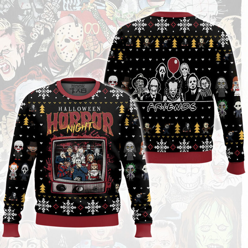Hooktab Halloween Horror Night Slasher Collection Ugly Christmas Sweater Hooktab Halloween Horror Night Slasher Collection Ugly Christmas Sweater