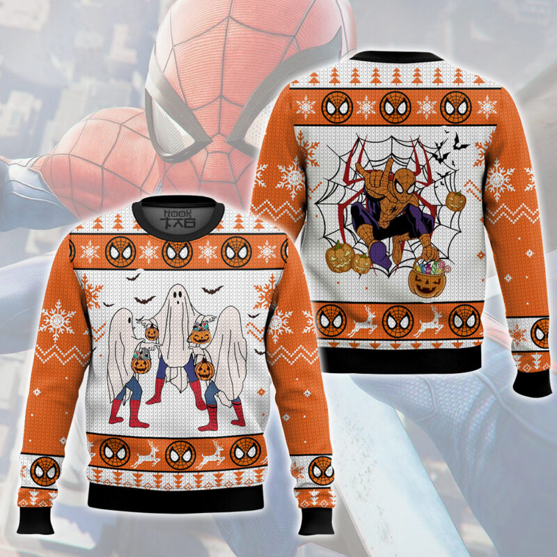 Hooktab Halloween Spider-man Pointing Meme Ugly Christmas Sweater Hooktab Halloween Spider-man Pointing Meme Ugly Christmas Sweater
