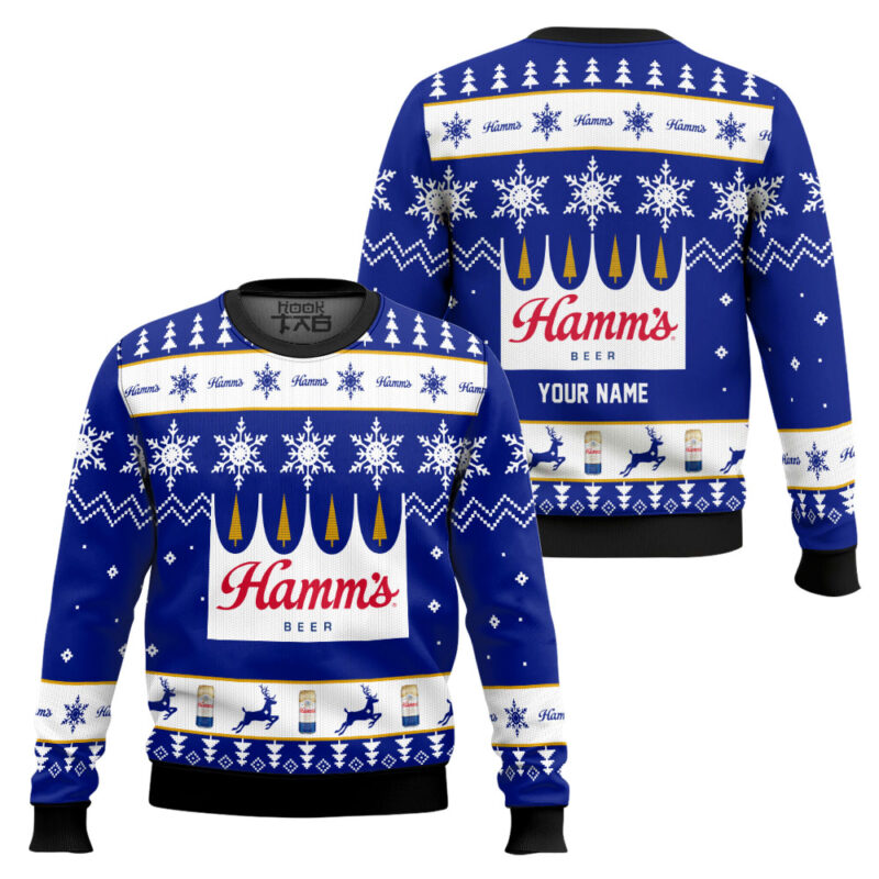 Hooktab Hamm’s Beer - Custom Name Ugly Christmas Sweater Hooktab Hamm’s Beer - Custom Name Ugly Christmas Sweater