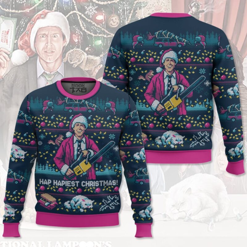 Hooktab Hap Hapiest Xmas National Lampoon's Vacation Ugly Christmas Sweater Hooktab Hap Hapiest Xmas National Lampoon's Vacation Ugly Christmas Sweater