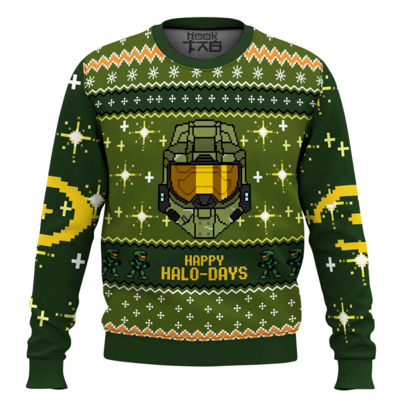 Hooktab Happy Halo-days Halo Combat Evolved Ugly Christmas Sweater