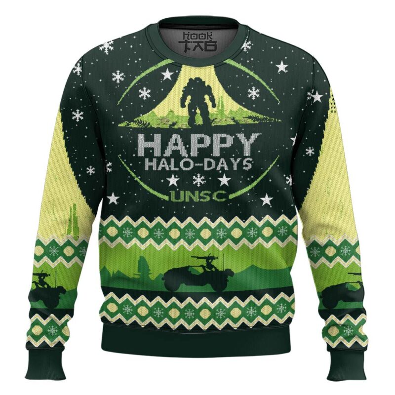 Hooktab Happy Halo Days Halo Ugly Christmas Sweater