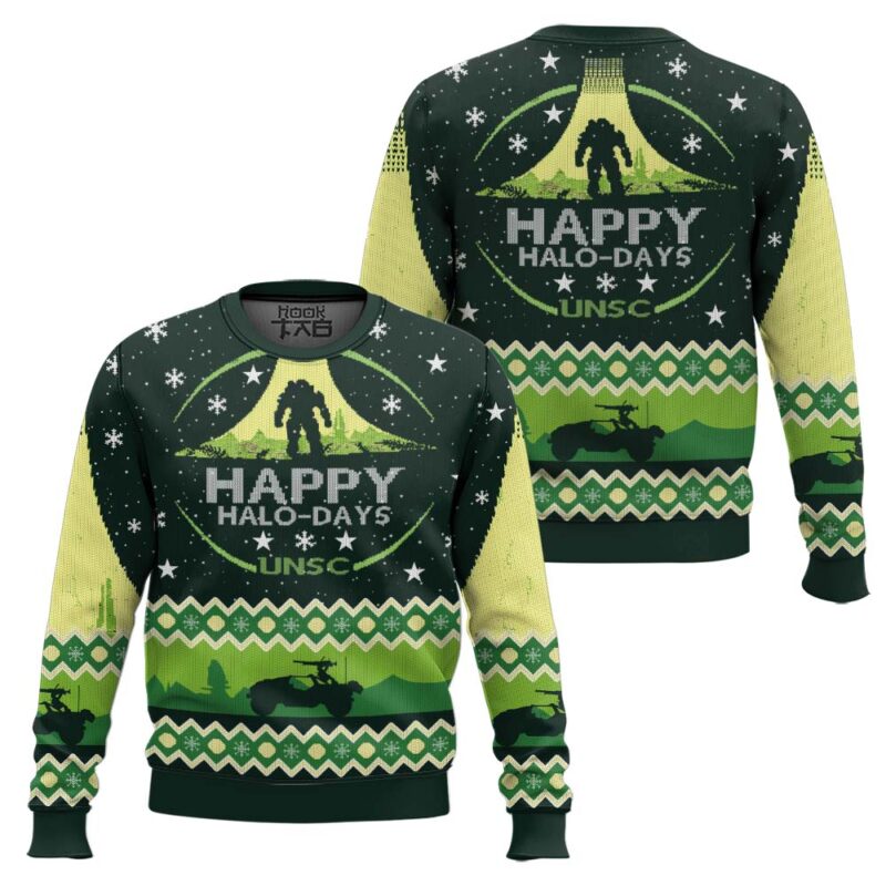 Hooktab Happy Halo Days Halo Ugly Christmas Sweater Hooktab Happy Halo Days Halo Ugly Christmas Sweater