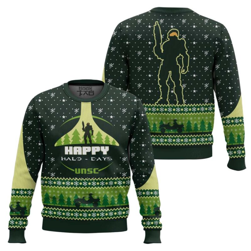 Hooktab Happy Halo-days UNSC Halo Ugly Christmas Sweater Hooktab Happy Halo-days UNSC Halo Ugly Christmas Sweater