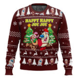 Hooktab Happy Happy Joy Joy Ren And Stimpy Ugly Christmas Sweater