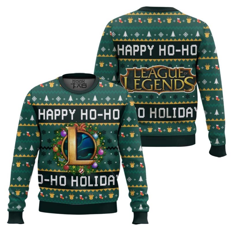 Hooktab Happy Ho Ho Holidays League Of Legends Ugly Christmas Sweater Hooktab Happy Ho Ho Holidays League Of Legends Ugly Christmas Sweater