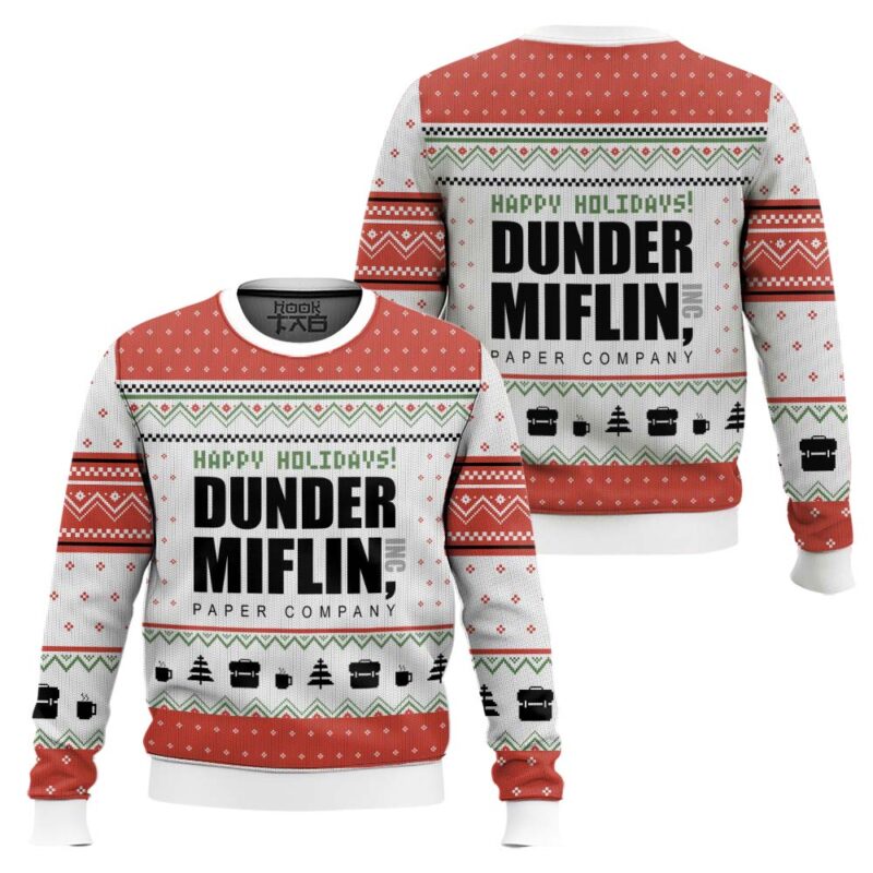 Hooktab Happy Holidays Dunder Mifflin The Office Ugly Christmas Sweater Hooktab Happy Holidays Dunder Mifflin The Office Ugly Christmas Sweater