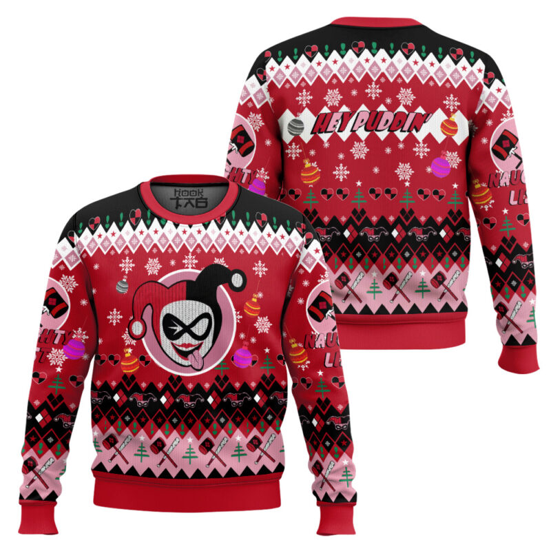 Hooktab Harley Quinn Hey Christmas Puddin! Ugly Christmas Sweater Hooktab Harley Quinn Hey Christmas Puddin! Ugly Christmas Sweater