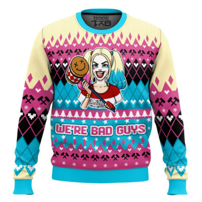Hooktab Harley Quinn We're Bad Guys Ugly Christmas Sweater