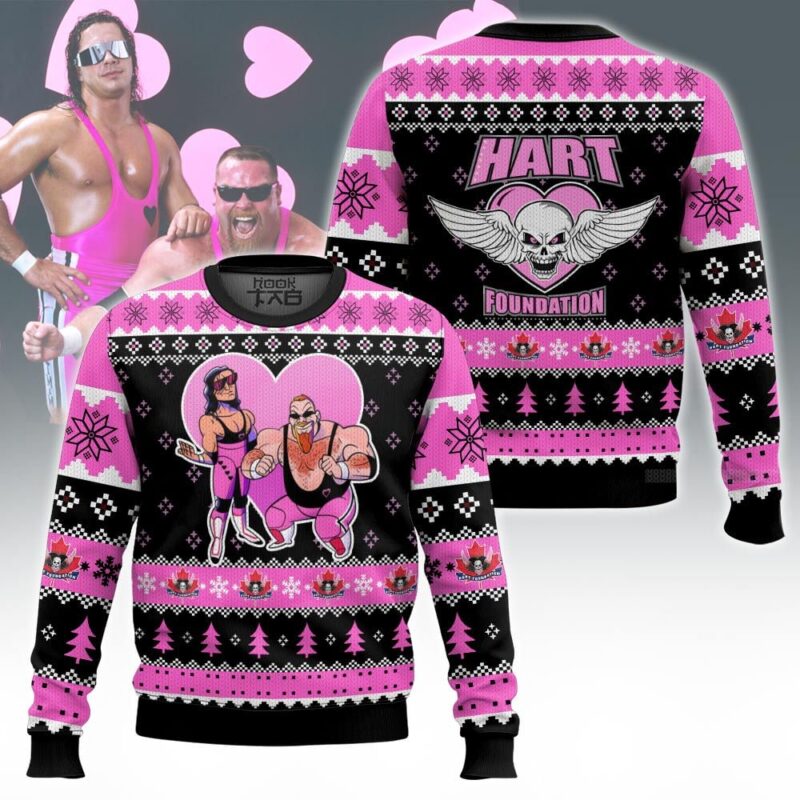 Hooktab Hart Foundation Duo WWE Ugly Christmas Sweater Hooktab Hart Foundation Duo WWE Ugly Christmas Sweater