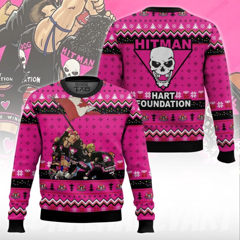 Hooktab Hart Foundation WWE Ugly Christmas Sweater Hooktab Hart Foundation WWE Ugly Christmas Sweater