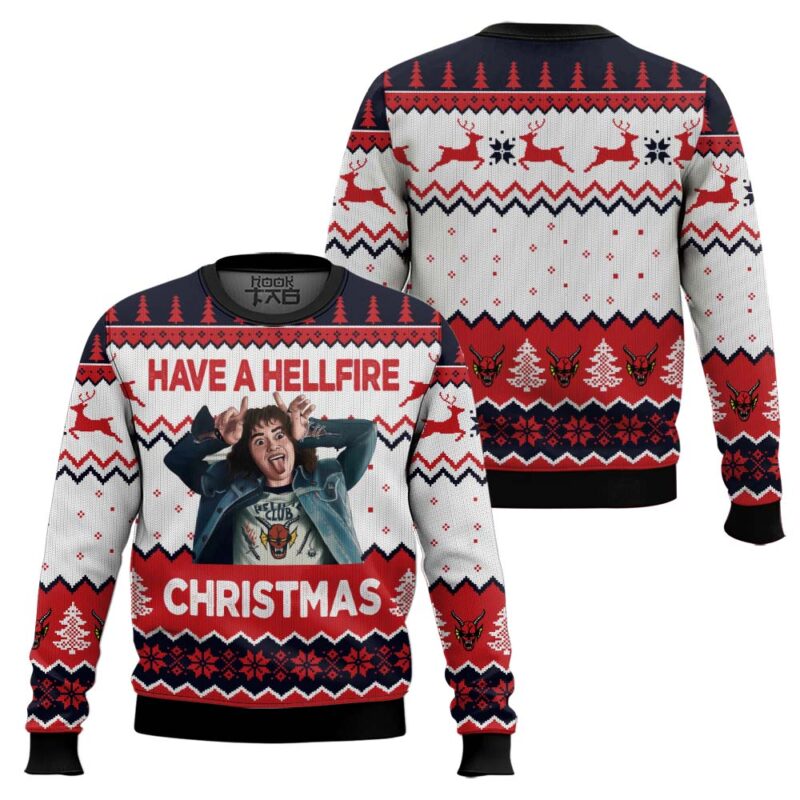 Hooktab Have A Hellfire Xmas Stranger Things Ugly Christmas Sweater Hooktab Have A Hellfire Xmas Stranger Things Ugly Christmas Sweater