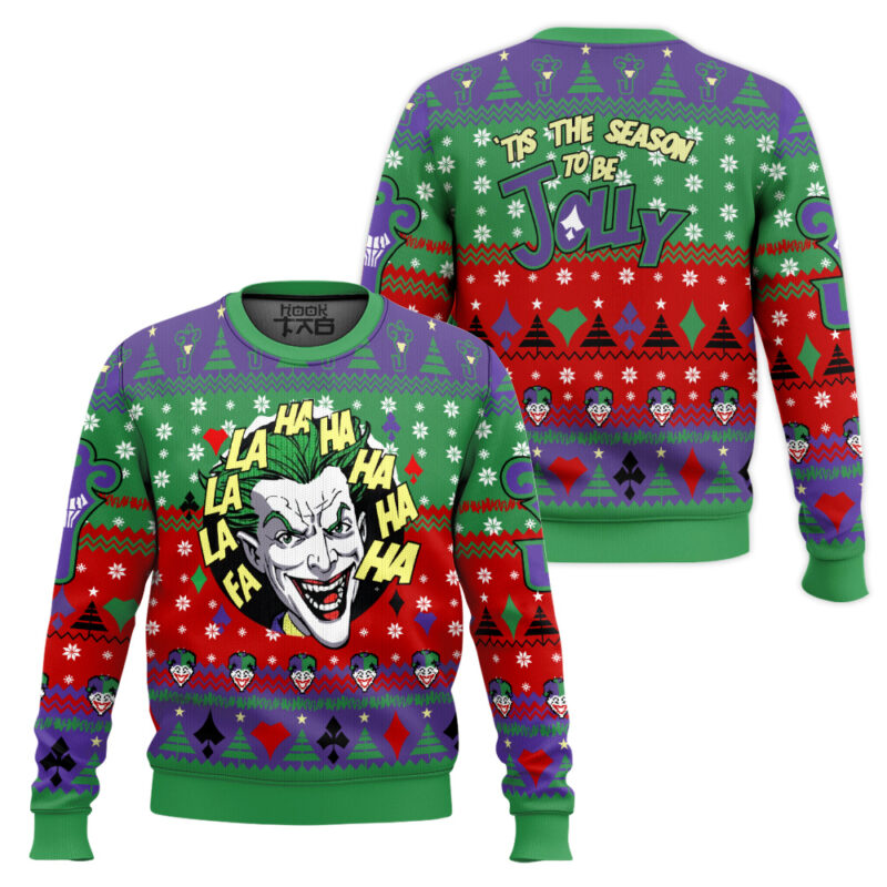 Hooktab Have A Jolly Joker Ugly Christmas Sweater Hooktab Have A Jolly Joker Ugly Christmas Sweater