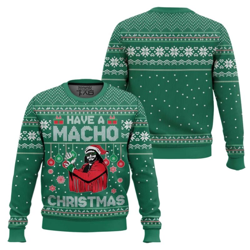 Hooktab Have A Macho Xmas Macho Man WWE Ugly Christmas Sweater Hooktab Have A Macho Xmas Macho Man WWE Ugly Christmas Sweater