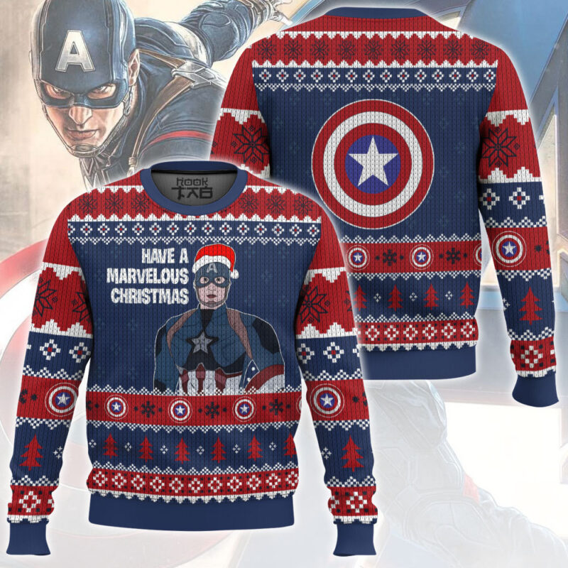 Hooktab Have A Marvelous Christmas Captain America Ugly Christmas Sweater Hooktab Have A Marvelous Christmas Captain America Ugly Christmas Sweater