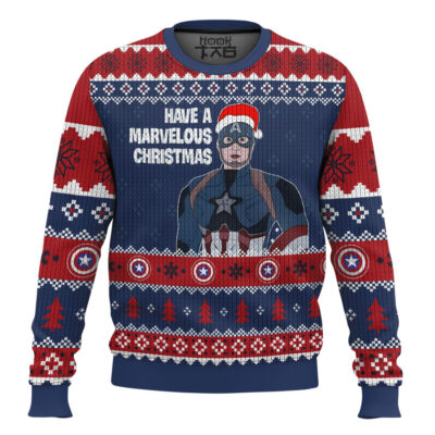 Hooktab Have A Marvelous Christmas Captain America Ugly Christmas Sweater