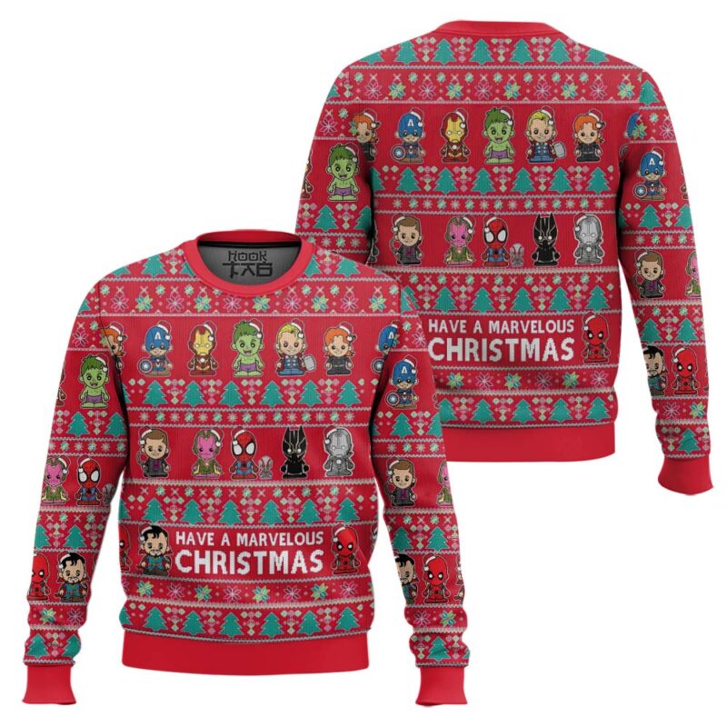 Hooktab Have A Marvelous Chritsmas Marvel Ugly Christmas Sweater Hooktab Have A Marvelous Chritsmas Marvel Ugly Christmas Sweater