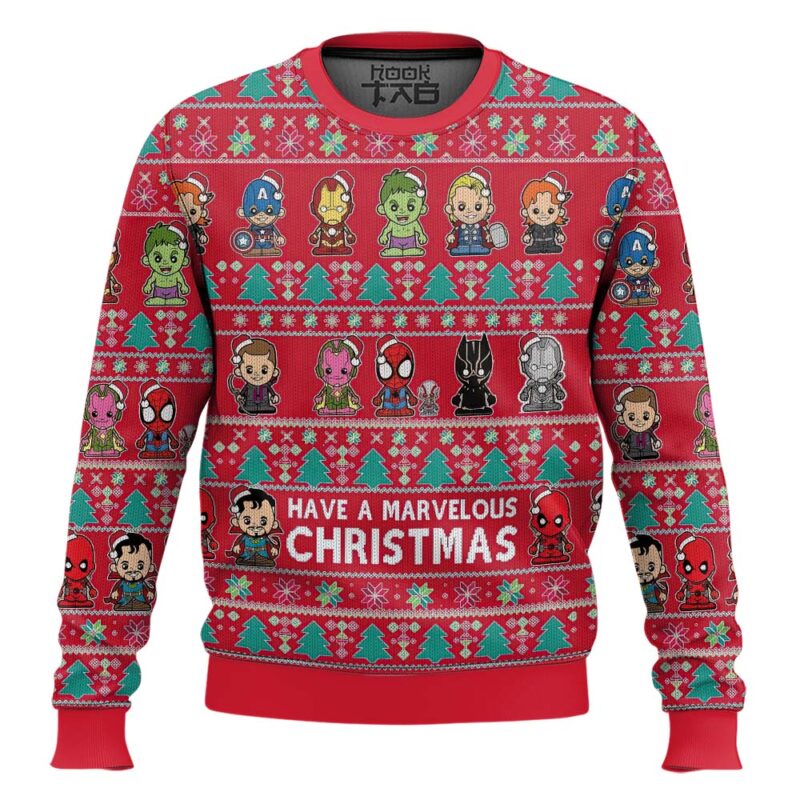 Hooktab Have A Marvelous Chritsmas Marvel Ugly Christmas Sweater