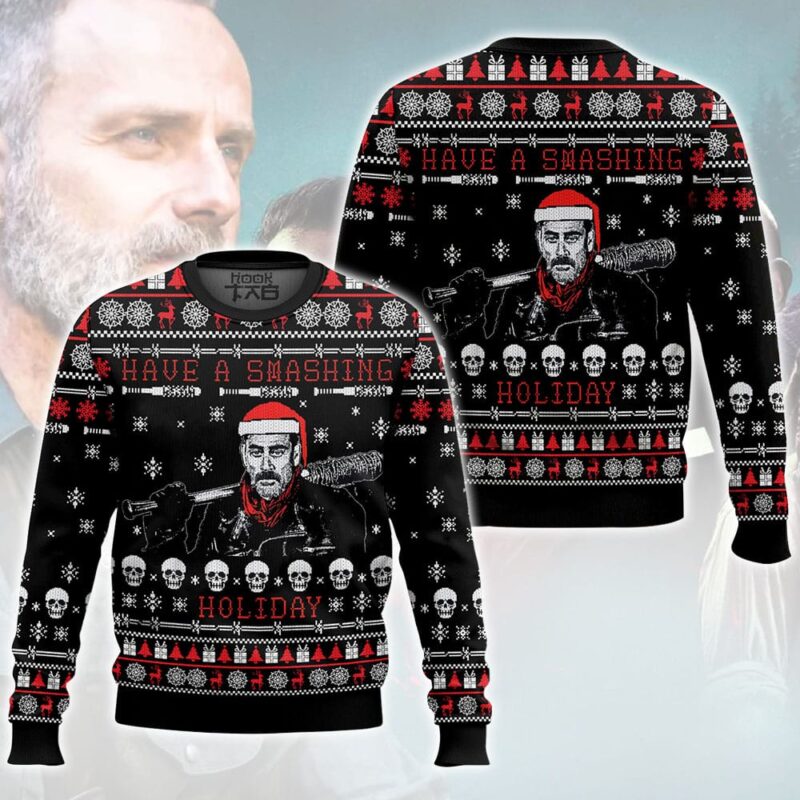 Hooktab Have A Smashing Holiday The Walking Dead, Ugly Christmas Sweater Hooktab Have A Smashing Holiday The Walking Dead, Ugly Christmas Sweater