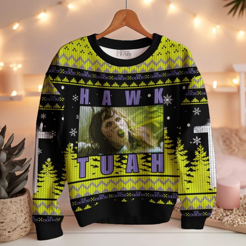 Hooktab Hawk Tuah The Exorcist Ugly Christmas Sweater Hooktab Hawk Tuah The Exorcist Ugly Christmas Sweater