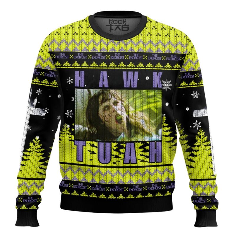 Hooktab Hawk Tuah The Exorcist Ugly Christmas Sweater