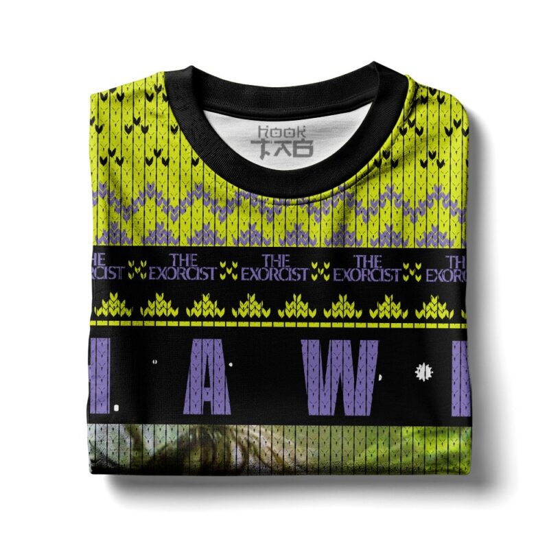 Hooktab Hawk Tuah The Exorcist Ugly Christmas Sweater Hooktab Hawk Tuah The Exorcist Ugly Christmas Sweater