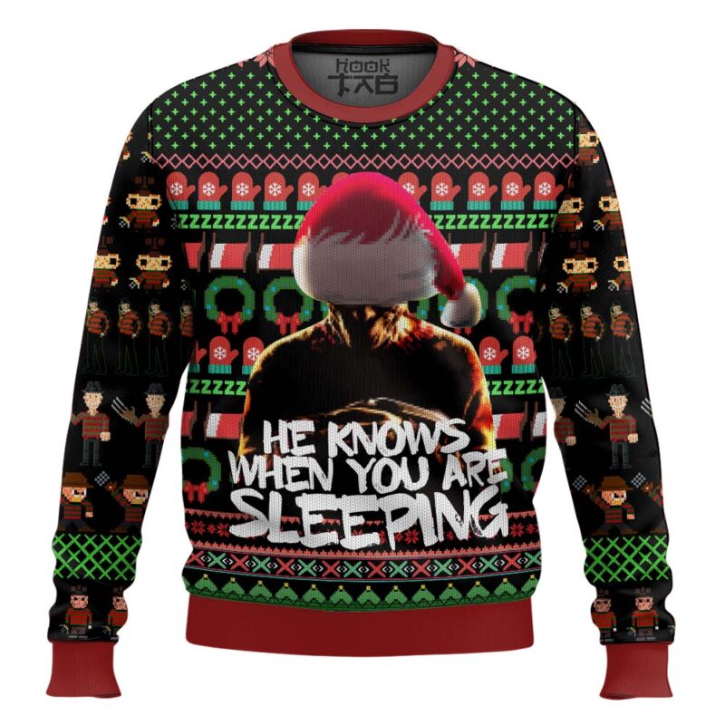 Hooktab He Know When You Are Sleeping A Nightmare on Elm Street Ugly Christmas Sweater