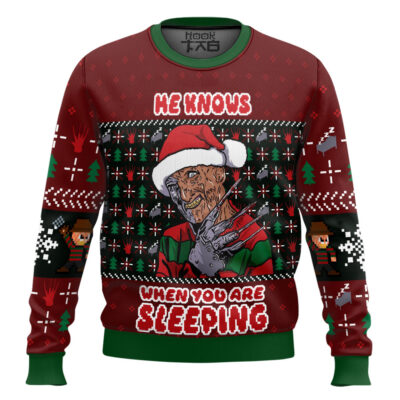 Hooktab He Know When You Are Sleeping Freddy Krueger Ugly Christmas Sweater