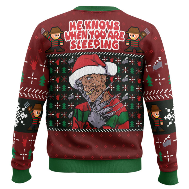 Hooktab He Know When You Are Sleeping Freddy Krueger Ugly Christmas Sweater Hooktab He Know When You Are Sleeping Freddy Krueger Ugly Christmas Sweater