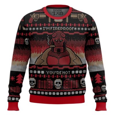 Hooktab Hellboy I'm Fireproof Ugly Christmas Sweater