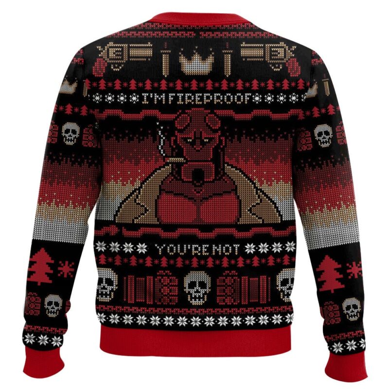 Hooktab Hellboy I'm Fireproof Ugly Christmas Sweater Hooktab Hellboy I'm Fireproof Ugly Christmas Sweater