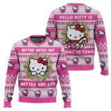Hooktab Hello Kitty Is Coming To Town Ugly Christmas Sweater
