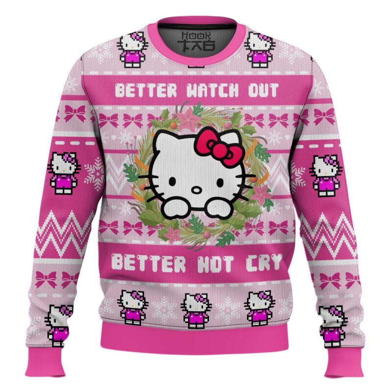Hooktab Hello Kitty Is Coming To Town Ugly Christmas Sweater