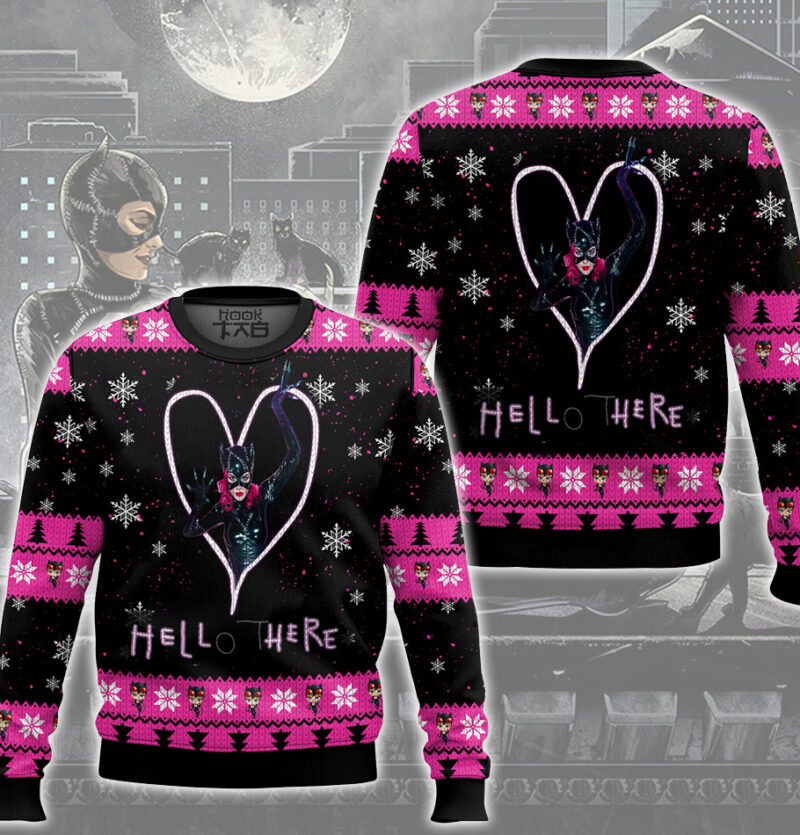 Hooktab Hello There Catwoman Ugly Christmas Sweater Hooktab Hello There Catwoman Ugly Christmas Sweater