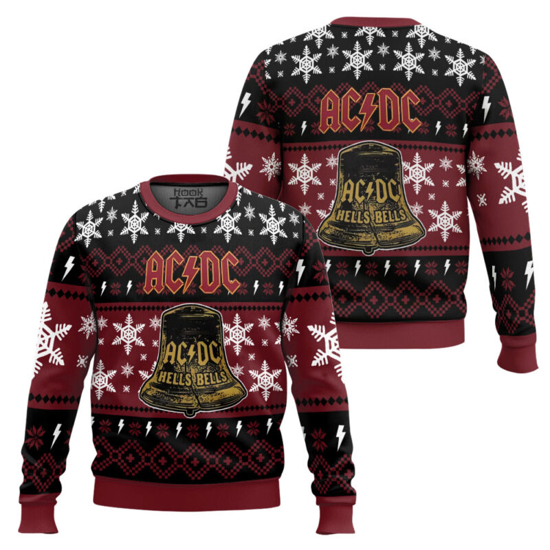 Hooktab Hells Bells AC/DC Ugly Christmas Sweater Hooktab Hells Bells AC/DC Ugly Christmas Sweater