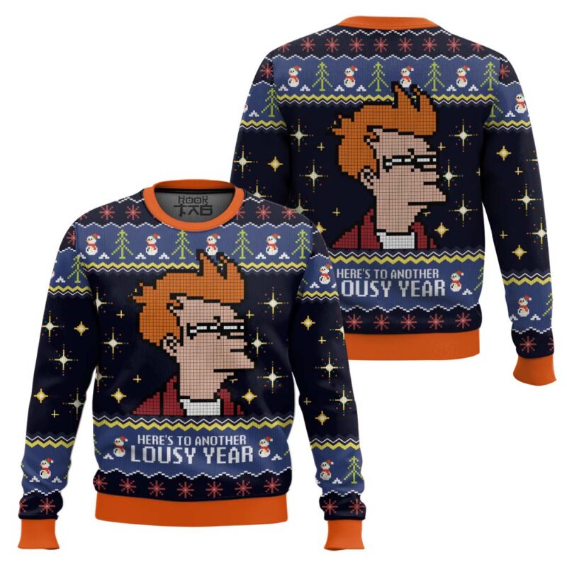 Hooktab Here’s to another Lousy Year Futurama Ugly Christmas Sweater Hooktab Here’s to another Lousy Year Futurama Ugly Christmas Sweater