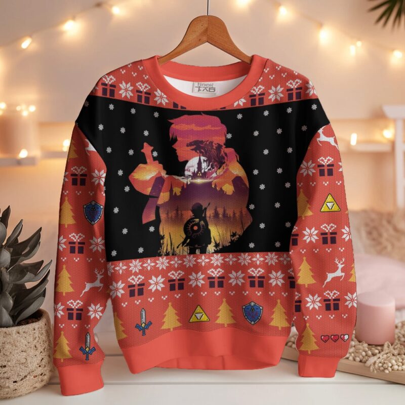 Hooktab Hero Sunset The Legend Of Zelda Ugly Christmas Sweater Hooktab Hero Sunset The Legend Of Zelda Ugly Christmas Sweater