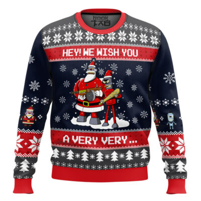 Hooktab Hey! We Wish You A Futurama Ugly Christmas Sweater