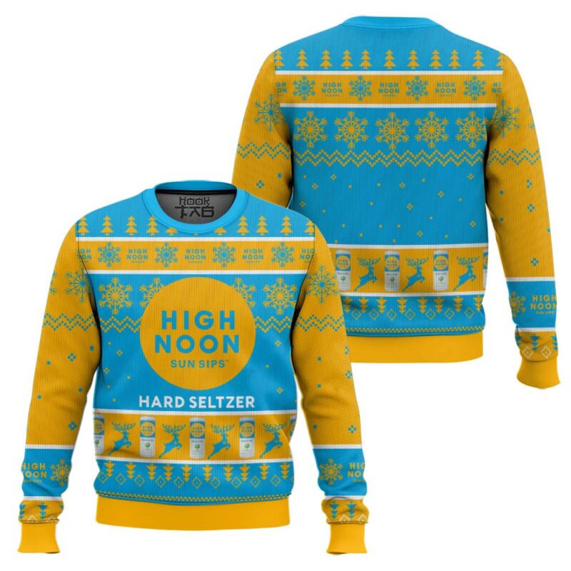 Hooktab High Noon Sun Sips Hard Seltzer Ugly Christmas Sweater Hooktab High Noon Sun Sips Hard Seltzer Ugly Christmas Sweater